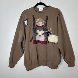 Vintage XXL Brown Sweater- Sewing Theme- Graduate Of The Old Ladies Home craft